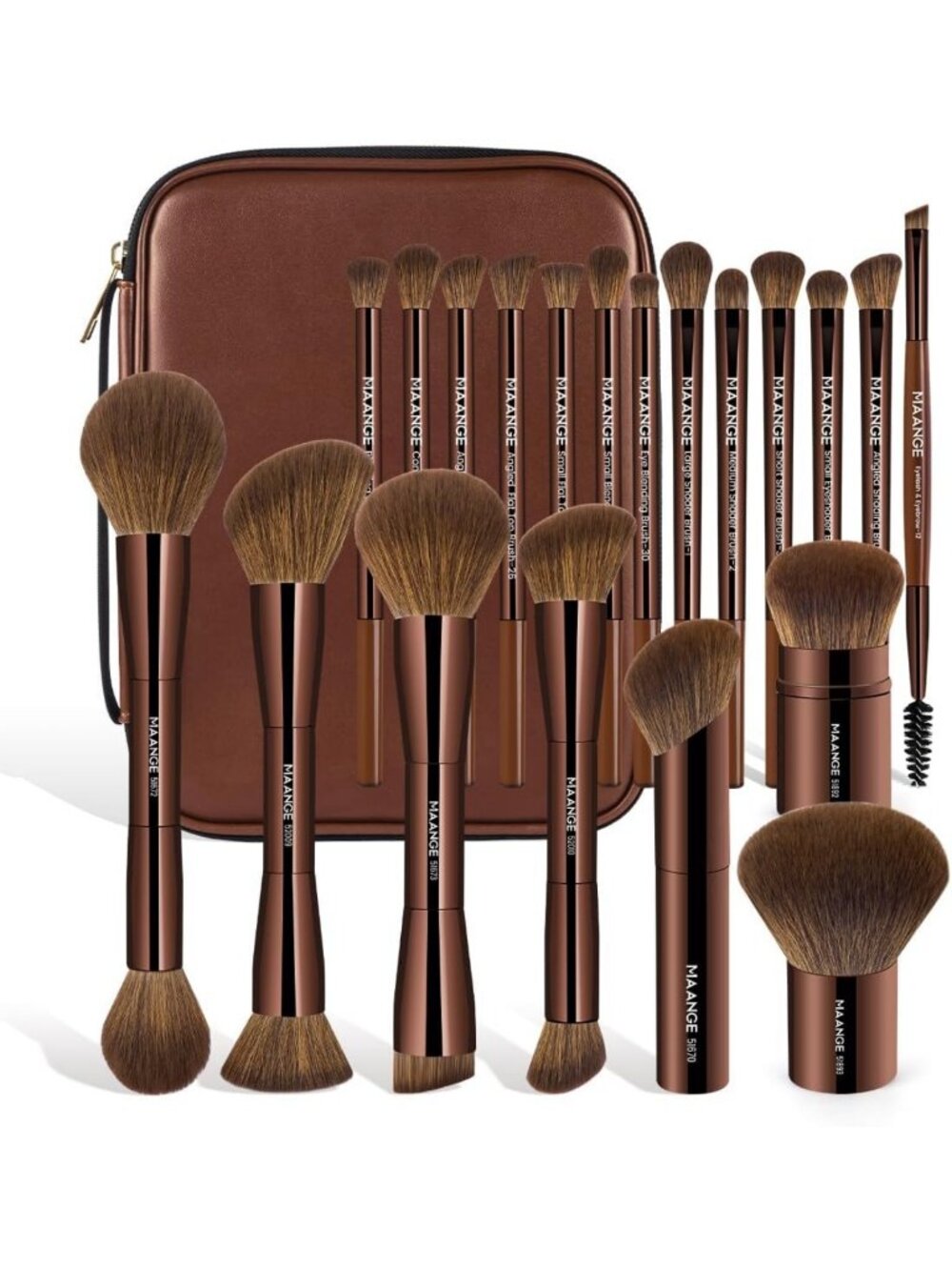 20 PCS Makeup Brush Set with Bag - Double-ended Kabuki, Foundation, Contour